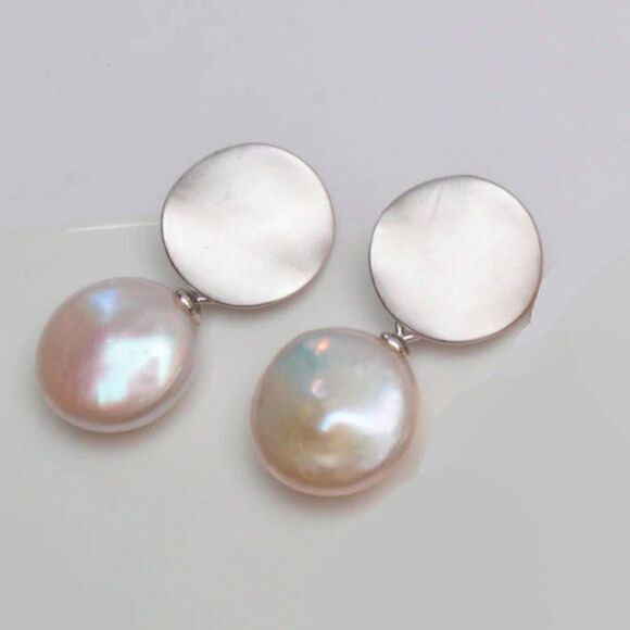 Sterling Silver Freshwater Baroque Pearl Earrings - Picture 3 of 7